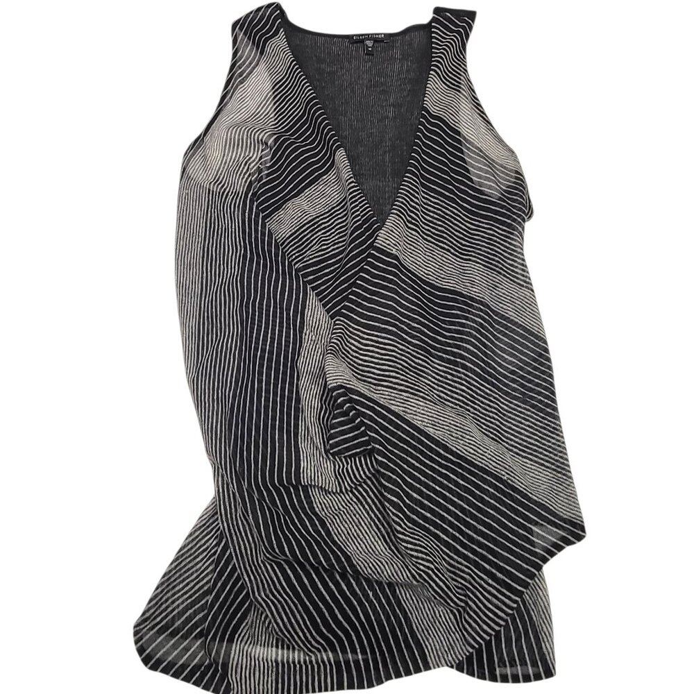 Eileen Fisher Draped Faux Wrap Top Womens Medium Sleeveless Overshirt